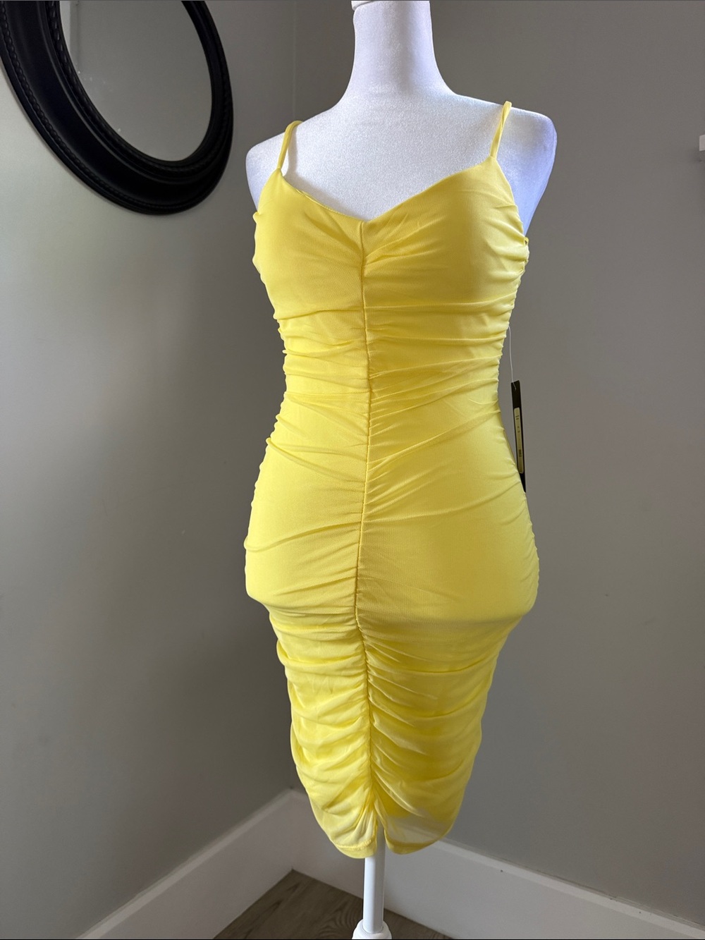 Yellow Ruched Cocktail Mini Dress